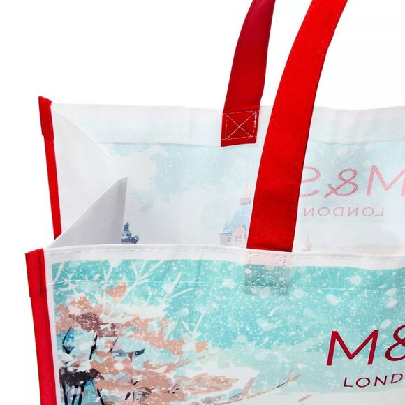 Marks & Spencer London Reusable Bag Christmas Holiday Tote 16" x 14" x 7" NEW - Picture 5 of 7